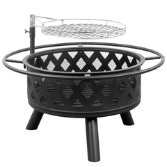 HAOYYE Outdoor Metal Fire Pit with Removable Cooking Grates Round Wood Burning Patio Heater Black Steel Fire Bowl for Backyard Garden Deck Camping Bonfire Easy Assembly