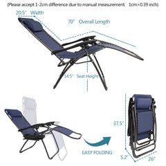 Infinity Zero Gravity Chair Pack 2, Outdoor Lounge Patio Chairs with Pillow and Utility Tray Adjustable Folding Recliner for Deck,Patio,Beach,Yard, Blue