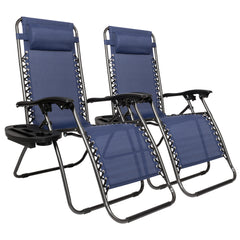 Infinity Zero Gravity Chair Pack 2, Outdoor Lounge Patio Chairs with Pillow and Utility Tray Adjustable Folding Recliner for Deck,Patio,Beach,Yard, Blue