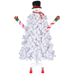 HAOYYE 6.5ft White Flocking Snowman Shape Christmas Tree with 700 PVC Branches, 140 Cool Color LED Lights with 8 Modes, Automatic Tree Structure for Festive Home Decoration, Durable Flame-Retardant Material, Easy Assembly