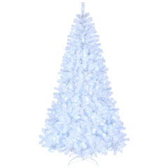 HAOYYE 8ft White Christmas Tree with 2008 Branches, 670 Warm LED Lights, 8 Light Modes, Eco-Friendly PVC Material, Flame-Retardant, Sturdy Iron Stand, Easy Assembly, Perfect for Holiday Home and Office Decorations