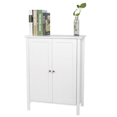 HAOYYE Double Door Bathroom Cabinet, White, Durable Storage Organizer, Stylish Space-Saving Solution for Living Room, Bedroom, Waterproof MDF, Easy to Assemble.