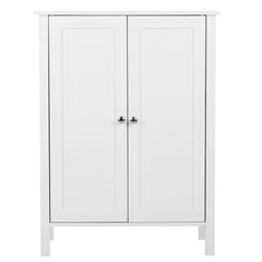 HAOYYE Double Door Bathroom Cabinet, White, Durable Storage Organizer, Stylish Space-Saving Solution for Living Room, Bedroom, Waterproof MDF, Easy to Assemble.
