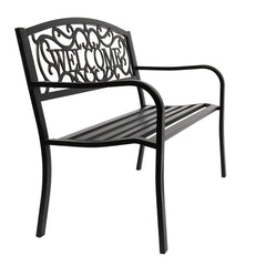 HAOYYE Outdoor Welcome Backrest Cast Iron Bench, Durable and Elegant Design, Perfect for Gardens, Patios, Parks, and Outdoor Spaces, Sturdy and Comfortable for Relaxing