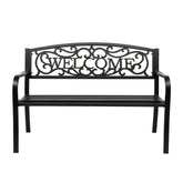 HAOYYE Outdoor Welcome Backrest Cast Iron Bench, Durable and Elegant Design, Perfect for Gardens, Patios, Parks, and Outdoor Spaces, Sturdy and Comfortable for Relaxing
