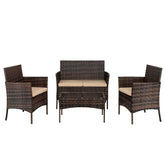 HAOYYE Rattan Patio Furniture Set with 2 Armchairs, 1 Loveseat and Glass Coffee Table, Outdoor Wicker Conversation Set with Cushions, Brown Gradient PE Wicker Sofa Set for Garden Porch or Balcony