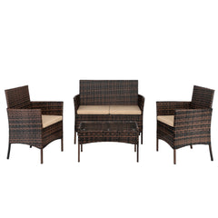 HAOYYE Rattan Patio Furniture Set with 2 Armchairs, 1 Loveseat and Glass Coffee Table, Outdoor Wicker Conversation Set with Cushions, Brown Gradient PE Wicker Sofa Set for Garden Porch or Balcony