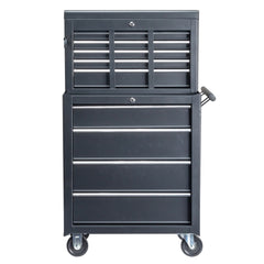 HAOYYE Black Steel Tool Box Heavy Duty Portable Metal Toolbox with Lock and Handle Durable Storage Organizer for Garage Workshop Truck Car Repair Home Construction Use