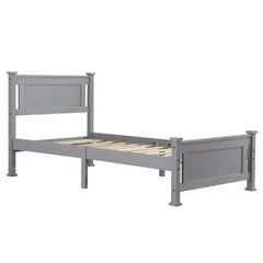 HAOYYE Vertical Decorative Core Bed Grey Twin – Modern Twin Bed with Stylish Vertical Headboard, Space-Saving Design, Sturdy Wooden Frame, Easy Assembly, Ideal for Kids, Teens, Dorm Rooms, Apartments, Bedrooms, Durable and Functional Furniture