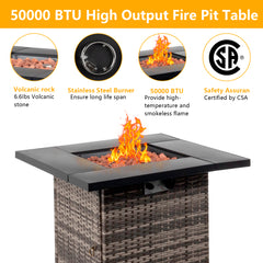 HAOYYE 28-Inch Gas Fire Table with 50000 BTU Output, Modern Black Firepit Featuring Volcanic Stone, Durable Outdoor Patio Heater for Cozy Gatherings and Stylish Backyard Ambiance