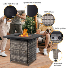 HAOYYE 28-Inch Gas Fire Table with 50000 BTU Output, Modern Black Firepit Featuring Volcanic Stone, Durable Outdoor Patio Heater for Cozy Gatherings and Stylish Backyard Ambiance