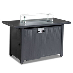 HAOYYE 43 Inch Outdoor Gas Fire Pit Table with 50000 BTU Propane Burner Volcanic Lava Rocks and Lid Modern Rectangular Firepit Table for Patio Deck Garden Backyard Heating in Black
