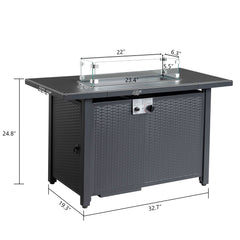 HAOYYE 43 Inch Outdoor Gas Fire Pit Table with 50000 BTU Propane Burner Volcanic Lava Rocks and Lid Modern Rectangular Firepit Table for Patio Deck Garden Backyard Heating in Black