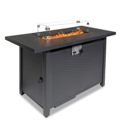 HAOYYE 43 Inch Outdoor Gas Fire Pit Table with 50000 BTU Propane Burner Volcanic Lava Rocks and Lid Modern Rectangular Firepit Table for Patio Deck Garden Backyard Heating in Black