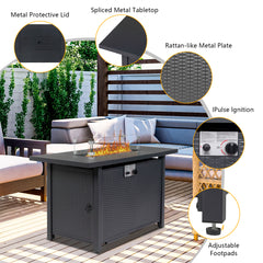 HAOYYE 43 Inch Outdoor Gas Fire Pit Table with 50000 BTU Propane Burner Volcanic Lava Rocks and Lid Modern Rectangular Firepit Table for Patio Deck Garden Backyard Heating in Black