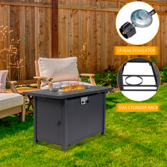 HAOYYE 43 Inch Outdoor Gas Fire Pit Table with 50000 BTU Propane Burner Volcanic Lava Rocks and Lid Modern Rectangular Firepit Table for Patio Deck Garden Backyard Heating in Black