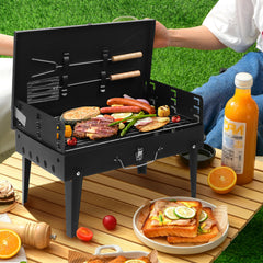 HAOYYE Portable Square Charcoal Grill with Lid and Adjustable Cooking Grid, Folding Tabletop BBQ Grill for Outdoor Cooking Camping Beach Picnic Parties, Durable Steel Body Easy to Carry