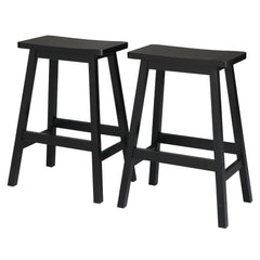 HAOYYE Set of 2 Pine Wood Saddle Seat Bar Stools Black Durable Sturdy Design Modern Space-Saving Organizer Stylish Multifunctional Seating for Living Room or Kitchen