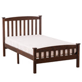 HAOYYE Walnut Twin Platform Bed Frame with Vertical Slat Headboard, Sturdy Wood Construction, No Box Spring Needed, Space-Saving Design, Durable Slats, Easy Assembly, Ideal for Kids, Teens, Adults, Guest Room, Apartment, Dorm