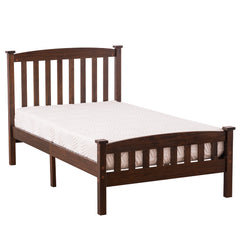 HAOYYE Walnut Twin Platform Bed Frame with Vertical Slat Headboard, Sturdy Wood Construction, No Box Spring Needed, Space-Saving Design, Durable Slats, Easy Assembly, Ideal for Kids, Teens, Adults, Guest Room, Apartment, Dorm