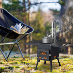 HAOYYE Portable Camping Wood Stove with Chimney Pipes, High-Temperature Resistant Carbon Steel, Foldable Design, Ideal for Outdoor Cooking and Heating, Perfect for Camping, Backpacking, and Hunting Trip