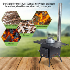 HAOYYE Portable Camping Wood Stove with Chimney Pipes, High-Temperature Resistant Carbon Steel, Foldable Design, Ideal for Outdoor Cooking and Heating, Perfect for Camping, Backpacking, and Hunting Trip