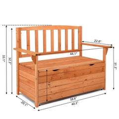 HAOYYE Outdoor Cedar Wood Yard Storage Box with Backrest and Armrest Waterproof Patio Bench Style Organizer for Garden Deck Porch Tools Cushions Easy Assembly