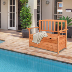 HAOYYE Outdoor Cedar Wood Yard Storage Box with Backrest and Armrest Waterproof Patio Bench Style Organizer for Garden Deck Porch Tools Cushions Easy Assembly