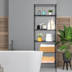 HAOYYE Carbon Steel Storage Rack With Replaceable Assembly And Wheels, Black Sturdy Durable Design, Multifunctional Space-Saving Storage Solution, Modern Home Organizer For Garage And Workshop, Practical Tool Rack With Adjustable Shelves And Easy Mobility