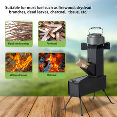 HAOYYE Portable Camping Rocket Stove, Outdoor Wood-Fueled Stove with High Fuel Efficiency, Detachable Folding Design, Ideal for Outdoor Cooking, Hiking, Hunting, and Picnics, Compact and Lightweight
