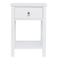 HAOYYE Nightstand Modern End Table Side Table With 1 Drawer and Storage Shelf White Durable Design Stylish Multifunctional Home Organizer Space-Saving Storage Solution for Bedroom and Living Room