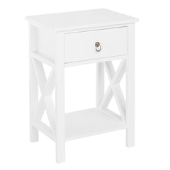 HAOYYE Nightstand Modern End Table Side Table With 1 Drawer and Storage Shelf White Durable Design Stylish Multifunctional Home Organizer Space-Saving Storage Solution for Bedroom and Living Room
