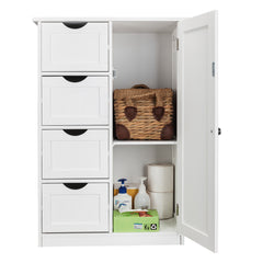HAOYYE Single Door Bathroom Storage Cabinet with 4 Drawers, White, Sturdy Design, Durable, Multifunctional Modern Home Organizer, Practical, Stylish Space-Saving Solution for Living Room, Bathroom, Kitchen