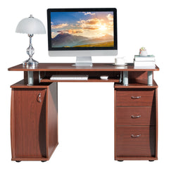 HAOYYE Portable Computer Desk with 1 Door and 3 Drawers, 15mm MDF, Coffee Color, Sturdy and Spacious Workstation