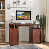 HAOYYE Portable Computer Desk with 1 Door and 3 Drawers, 15mm MDF, Coffee Color, Sturdy and Spacious Workstation