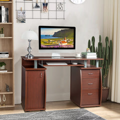HAOYYE Portable Computer Desk with 1 Door and 3 Drawers, 15mm MDF, Coffee Color, Sturdy and Spacious Workstation