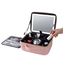 HAOYYE Professional High-Capacity Multi-Layer Portable Travel Makeup Bag, Pink, Durable and Space-Saving Organizer, Modern Design, Versatile Use, Premium Quality, Stylish Look, Perfect for Home and Travel