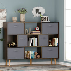 HAOYYE Brown Bookshelf Modern Freestanding Bookcase with Open Storage Shelves Rustic Wood Display Rack for Living Room Bedroom Home Office Space-Saving Organizer Stylish Storage Furniture