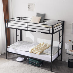 HAOYYE Twin Over Twin Bunk Bed with Trundle, Triple Bunk Bed for Kids, Teens, and Adults, Sturdy Metal Frame with Safety Guardrails and Two Side Ladders, Space-Saving Design for Bedroom, Dorm, or Guest Room, No Box Spring Needed, Modern Black