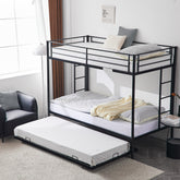 HAOYYE Twin Over Twin Bunk Bed with Trundle, Triple Bunk Bed for Kids, Teens, and Adults, Sturdy Metal Frame with Safety Guardrails and Two Side Ladders, Space-Saving Design for Bedroom, Dorm, or Guest Room, No Box Spring Needed, Modern Black