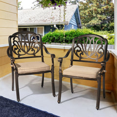 Haoyye Set of 2 Cast Aluminum Patio Dining Chairs with Cushions, Stackable Outdoor Bistro Chairs for Balcony, Backyard, Garden, Deck, Antique Bronze Finish, Weather Resistant Seating for Porch and Patio Use