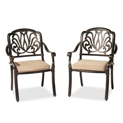 Haoyye Set of 2 Cast Aluminum Patio Dining Chairs with Cushions, Stackable Outdoor Bistro Chairs for Balcony, Backyard, Garden, Deck, Antique Bronze Finish, Weather Resistant Seating for Porch and Patio Use