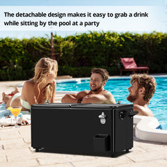 HAOYYE 80Qt Black Rolling Cooler Cart with Drain Pipe Detachable Iron Frame Portable Freezer Incubator for Outdoor Camping Patio BBQ Party Large Capacity Plastic Storage Box