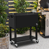 HAOYYE 80Qt Black Rolling Cooler Cart with Drain Pipe Detachable Iron Frame Portable Freezer Incubator for Outdoor Camping Patio BBQ Party Large Capacity Plastic Storage Box