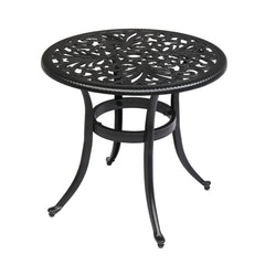 Haoyye Phoenix Cast Aluminum Round Table, Patio Side Table, Outdoor Bar Table, Black, Stylish Cast Aluminum Cocktail Table For Garden Or Terrace