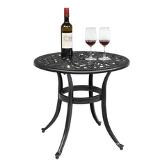 Haoyye Phoenix Cast Aluminum Round Table, Patio Side Table, Outdoor Bar Table, Black, Stylish Cast Aluminum Cocktail Table For Garden Or Terrace