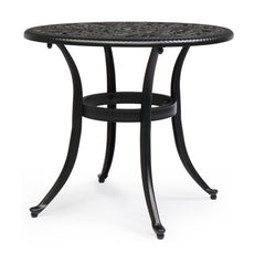 Haoyye Phoenix Cast Aluminum Round Table, Patio Side Table, Outdoor Bar Table, Black, Stylish Cast Aluminum Cocktail Table For Garden Or Terrace