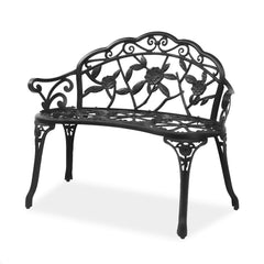 HAOYYE Outdoor Cast Aluminum Patio Bench, Porch Bench Chair with Curved Legs and Rose Pattern, Antique Green Finish, Elegant and Durable for Garden, Patio, or Balcony, Weather-Resistant and Comfortable Seating