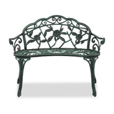 HAOYYE Outdoor Cast Aluminum Patio Bench, Porch Bench Chair with Curved Legs and Rose Pattern, Antique Green Finish, Elegant and Durable for Garden, Patio, or Balcony, Weather-Resistant and Comfortable Seating