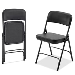 Haoyye 2-Pack Black Metal Folding Chairs With Padded Seat And Back, Comfortable Chairs For Indoor And Outdoor Events, Parties, Weddings, Or Home And Office Use